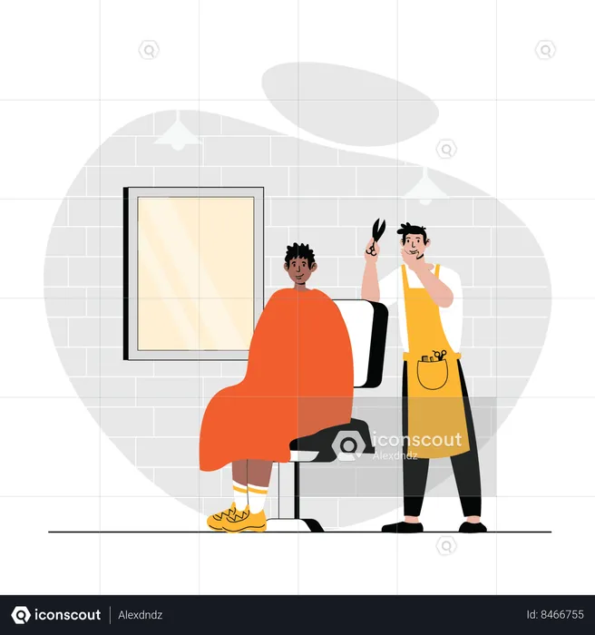 Hairdresser barber shaving male client beard in men beauty salon  Illustration