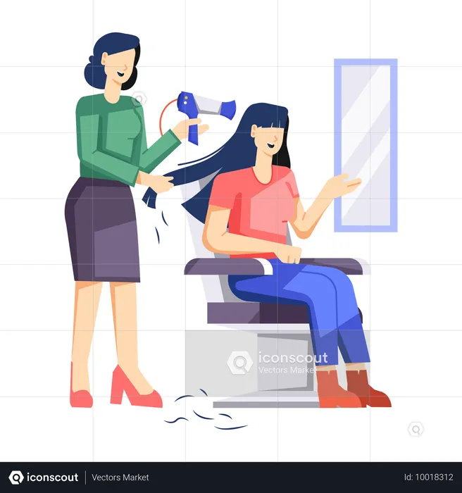 Hairdresser blowing hairdryer on customer hairs  Illustration