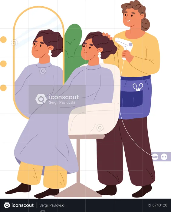 Hairdresser woman drying hair to client  Illustration