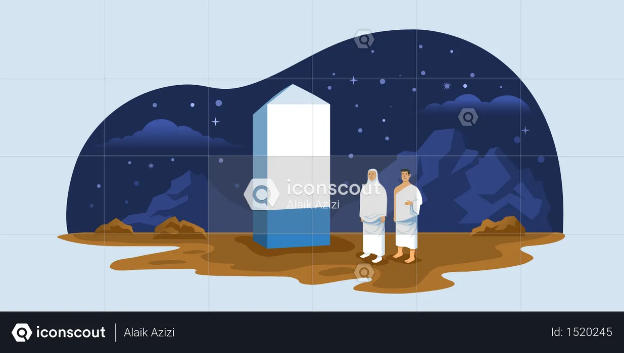 Hajj Pilgrims On Pinnacle Of Mount Arafat  Illustration