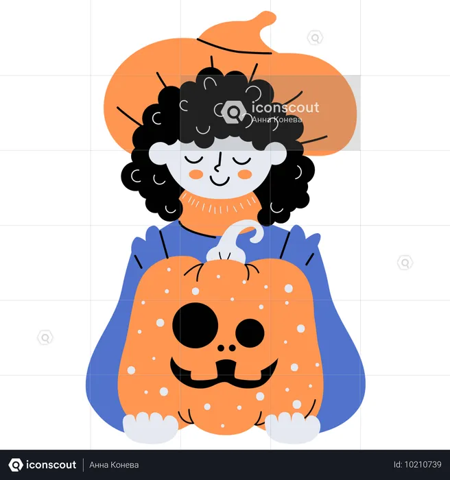 カボチャを持ったハロウィーンの農夫  イラスト