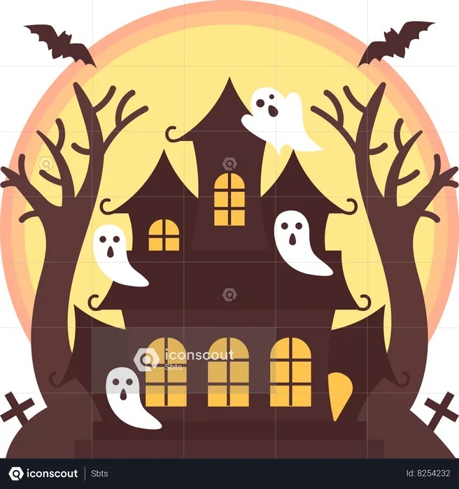 Maison hantée d'Halloween  Illustration