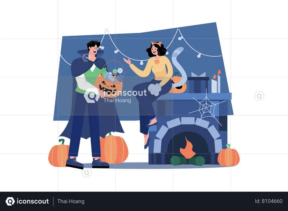 Halloween People With Candies  Illustration