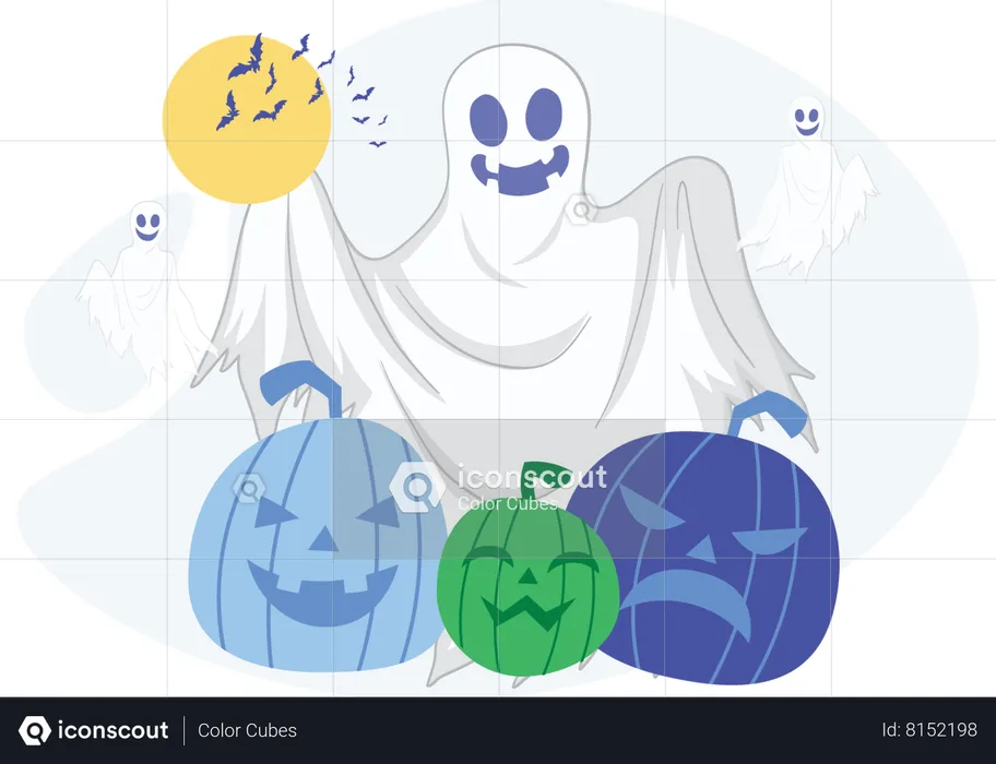 Halloween Pumpkin  Ghost Costume  Illustration