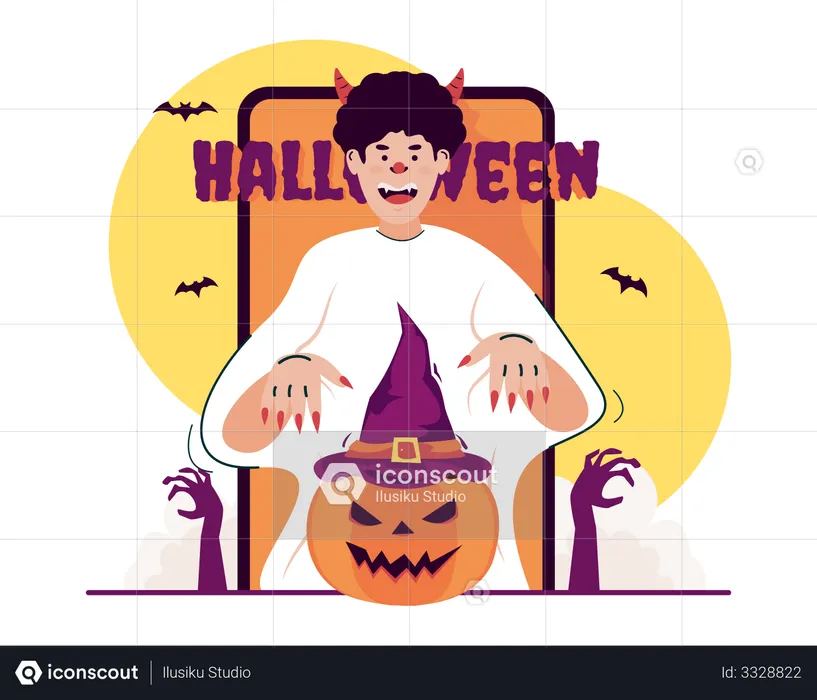 Halloween pumpkin with ghost costume  Illustration