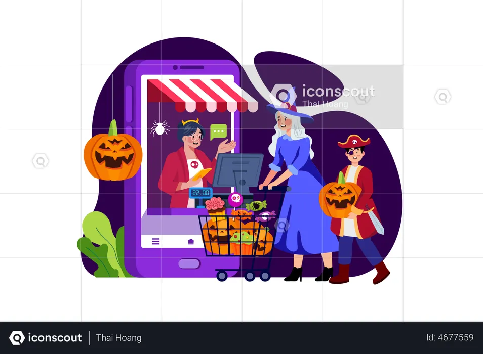 Halloween Shopping  Illustration