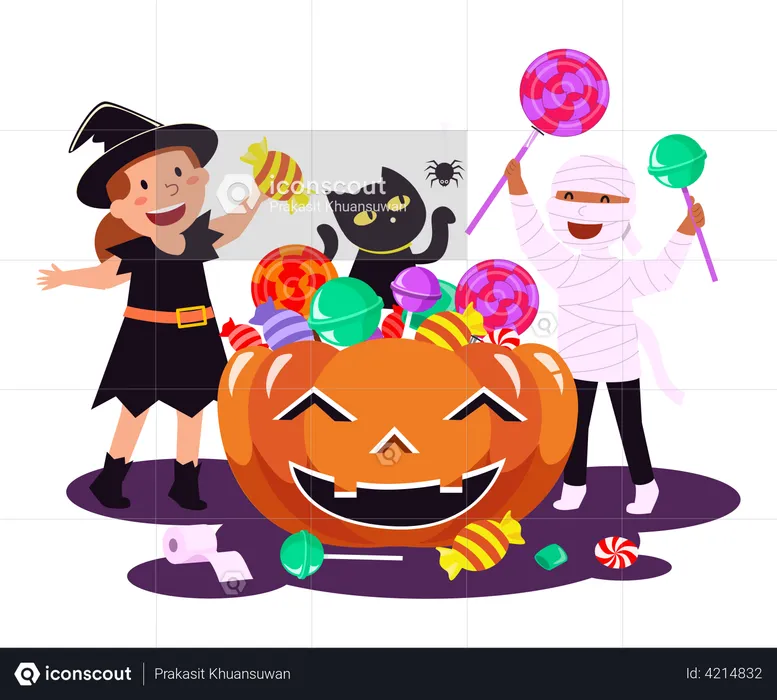 Halloween trick or treat chocolates  Illustration