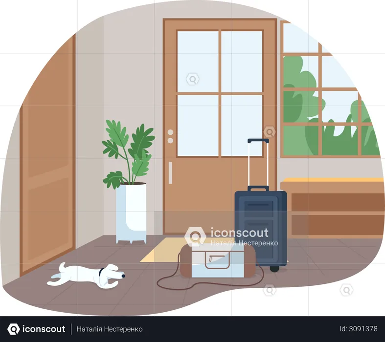 Hallway with baggage for family trip  Illustration