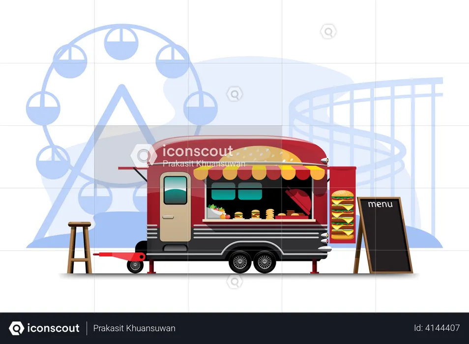 Hamburger shop on wheels  Illustration