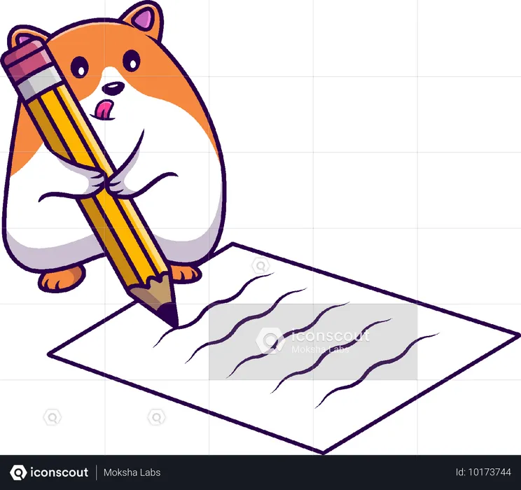 Hamster Writing With Pencil  Illustration