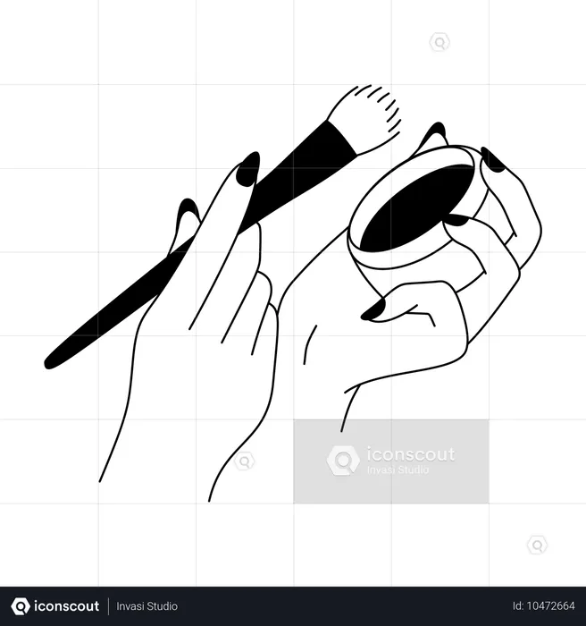 ブラシで化粧パウダーを塗る手  イラスト