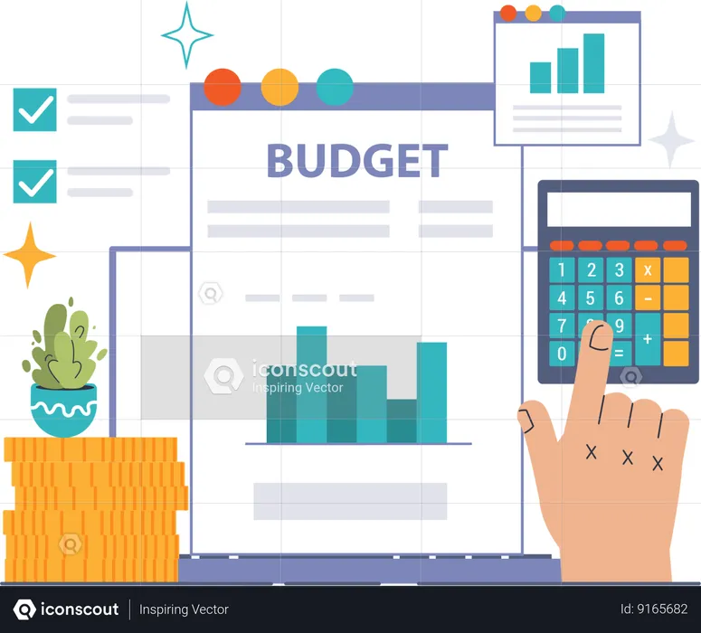 Hand calculating budget  Illustration