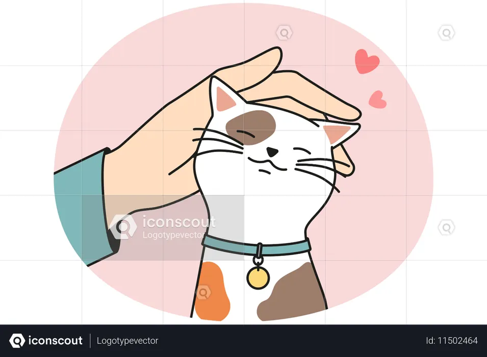 Hand caress cute cat  Illustration
