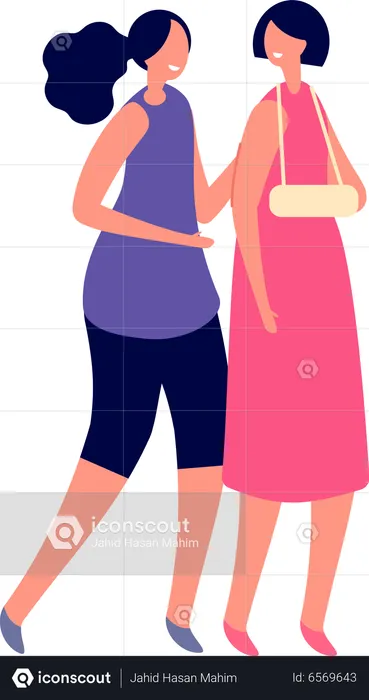 Hand fracture lady with friend  Illustration