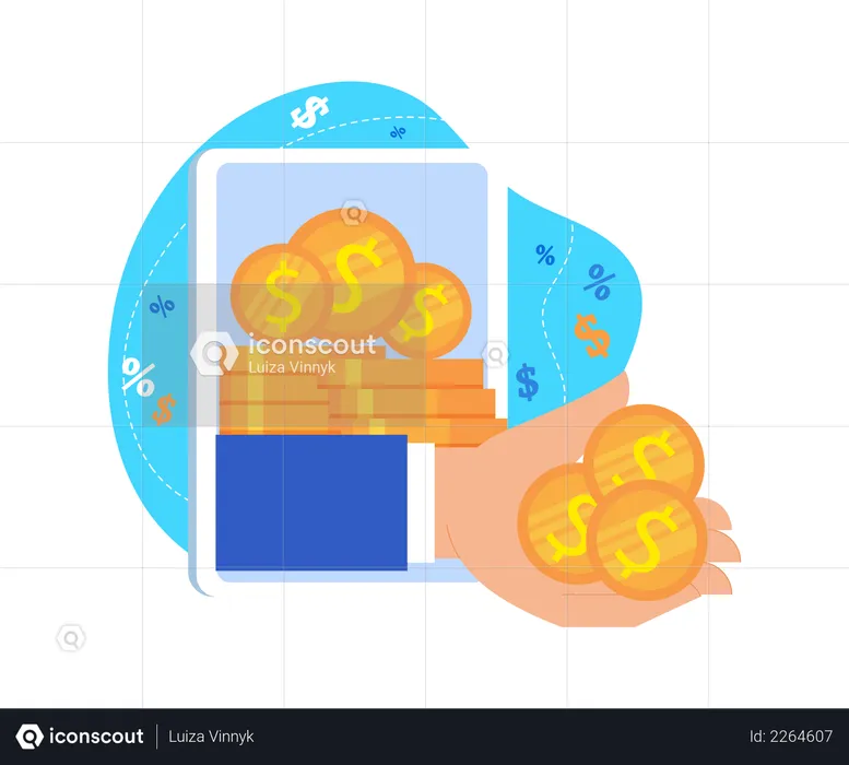 Hand Give Money from Tablet Screen as Online Income  Illustration