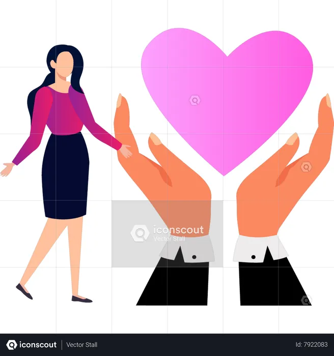 Hand giving heart to woman  Illustration