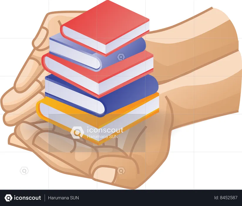 Hand giving stack of books to read  Illustration