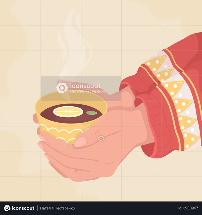 Hand holding a cup of hot lemon tea  Illustration