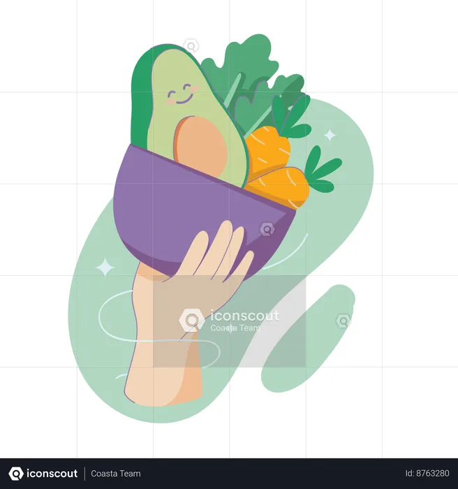 Hand holding basket of Vegetables  Illustration