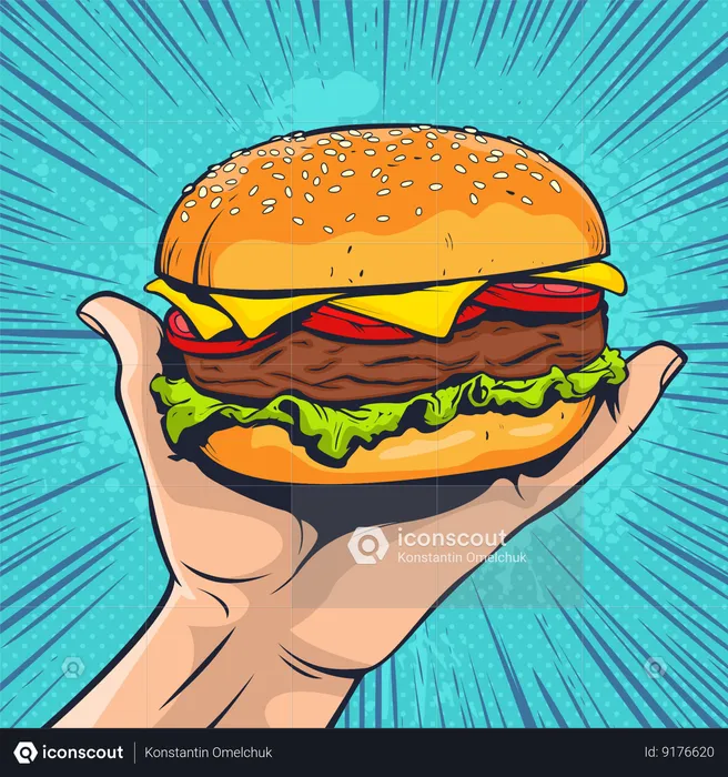 Hand holding burger  Illustration