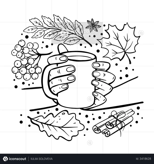 Hand Holding coffee cup during autumn season  Illustration