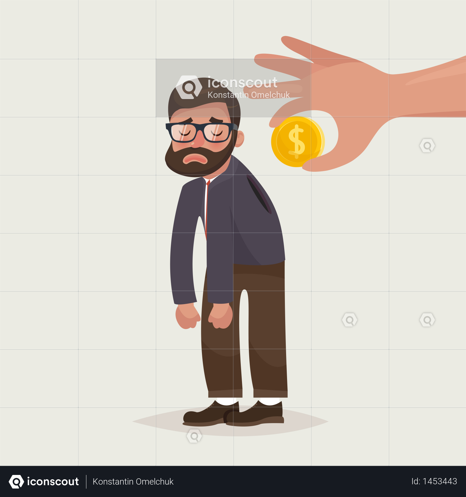 premium hand holding coin inserting into back of businessman with glasses and beard illustration download in png vector format premium hand holding coin inserting into back of businessman with glasses and beard illustration download in png vector format