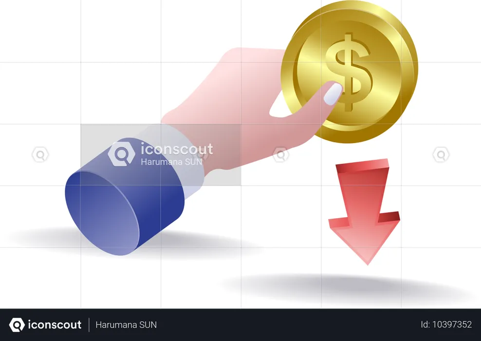 Hand holding coin with arrow symbol  Illustration