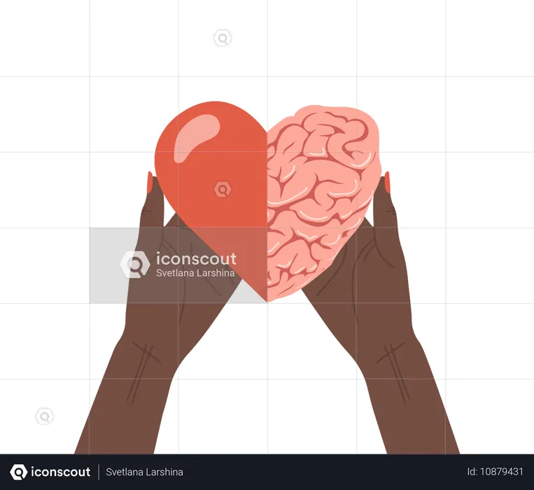 Hand Holding Heart With Brain  Illustration