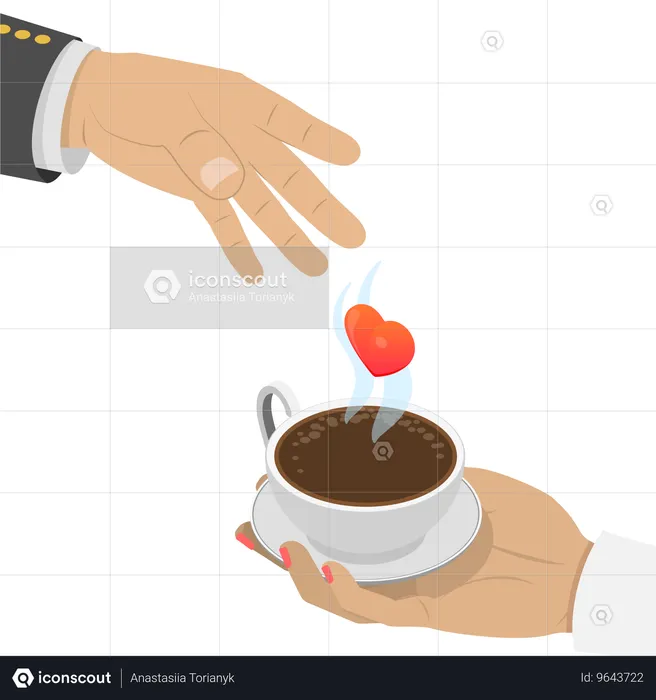 Hand holding Hot Drinks and Love  Illustration