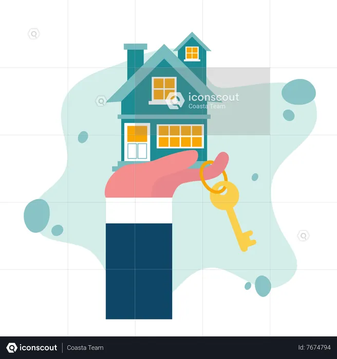Hand holding key and house  Illustration