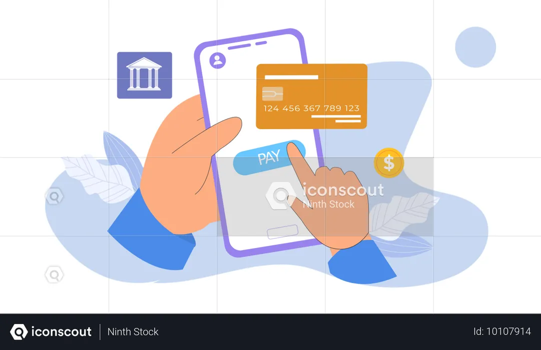 Hand holding mobile while doing online card payment  Illustration