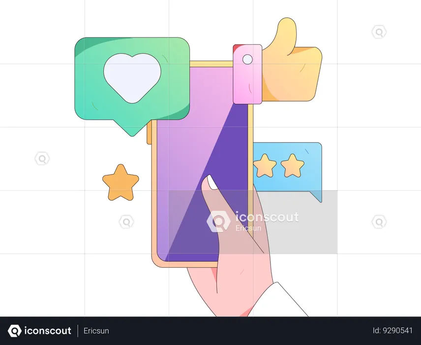 Hand holding mobile while getting online review  Illustration