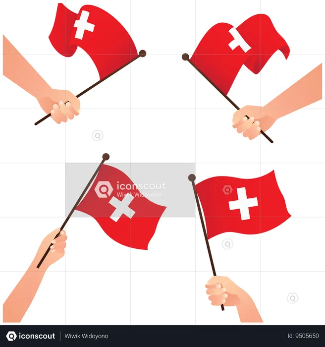 Hand Holding National Swiss Flags  Illustration