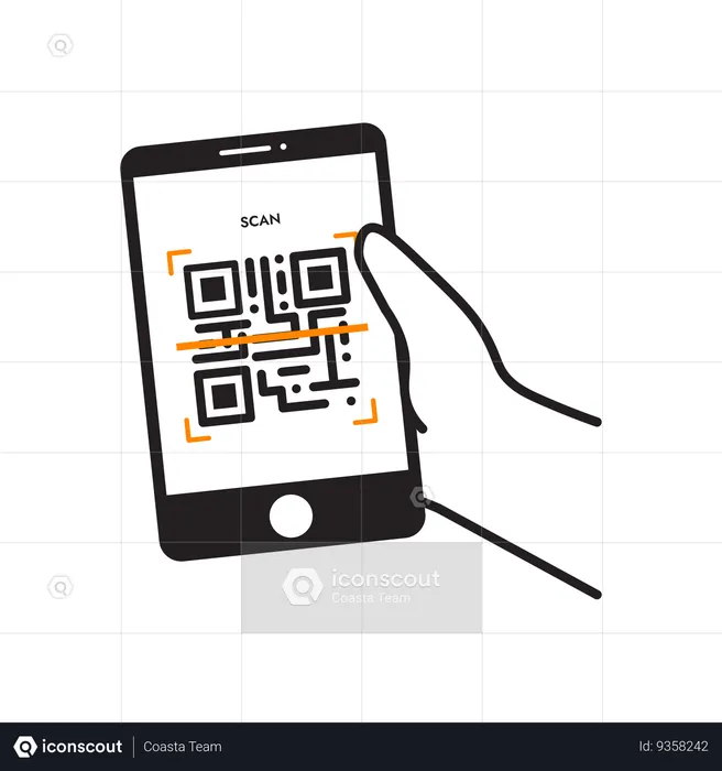 Hand holding Phone with QR  Illustration