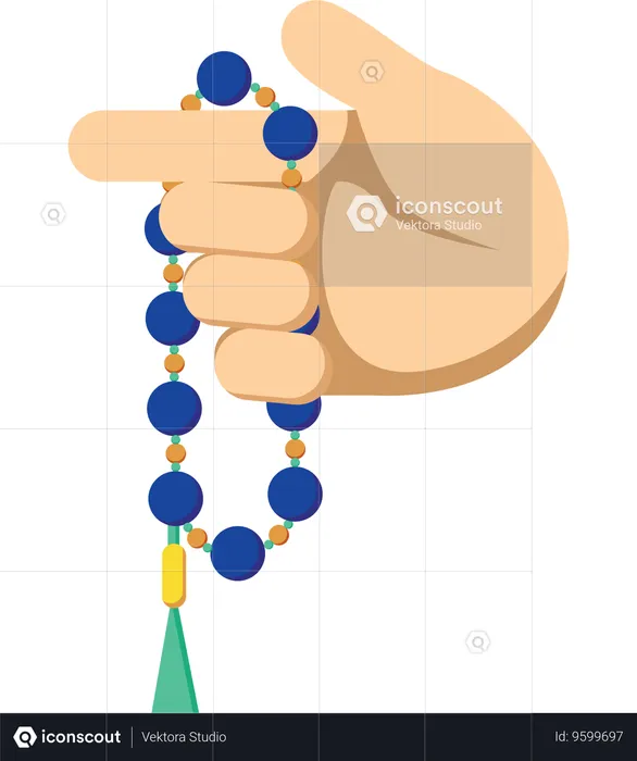 Hand Holding Prayer Beads  Illustration