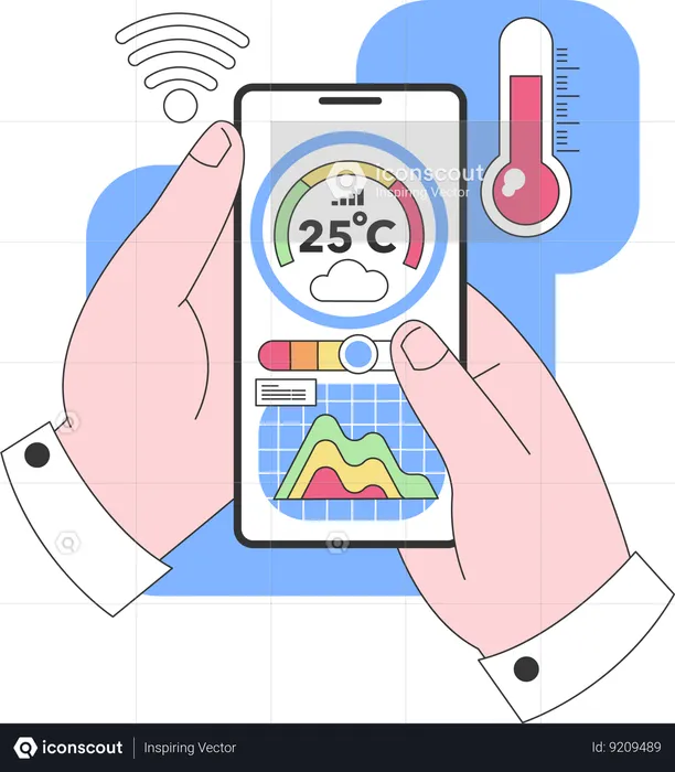 Hand holding  smartphone displaying weather data  Illustration