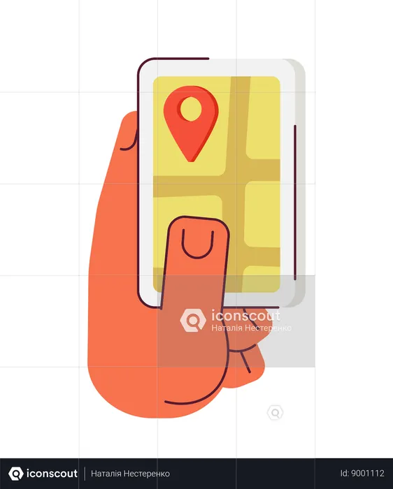 Hand holding smartphone with gps  Illustration