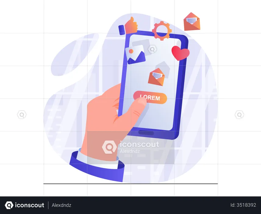Hand holding smartphone with social media applications  Illustration