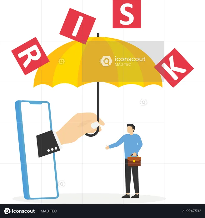 Hand holding umbrella protects against risk  Illustration