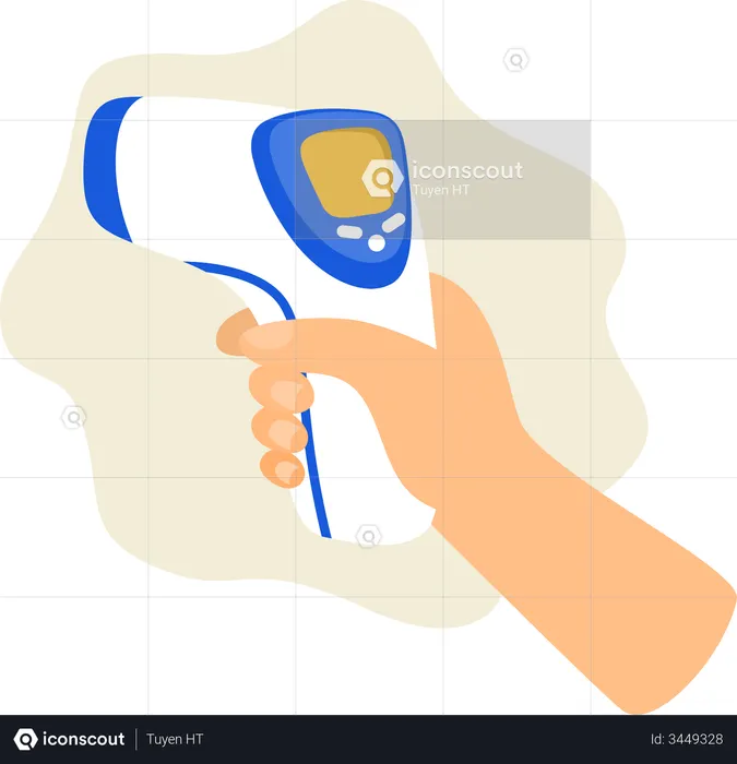 Hand holds an infrared thermometer to measure body temperature  Illustration