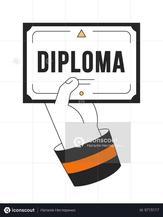 Hand holds diploma document  Illustration