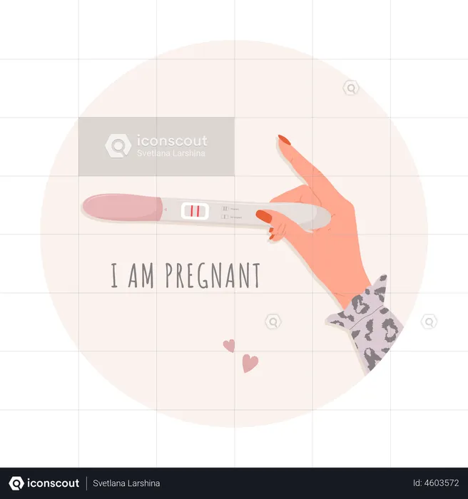 Hand is holding positive pregnancy strip  Illustration