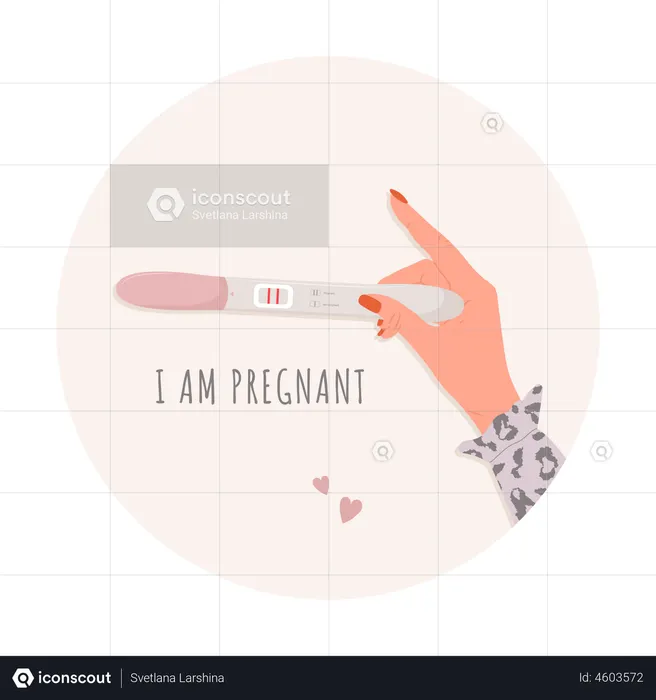 Hand is holding positive pregnancy strip  Illustration