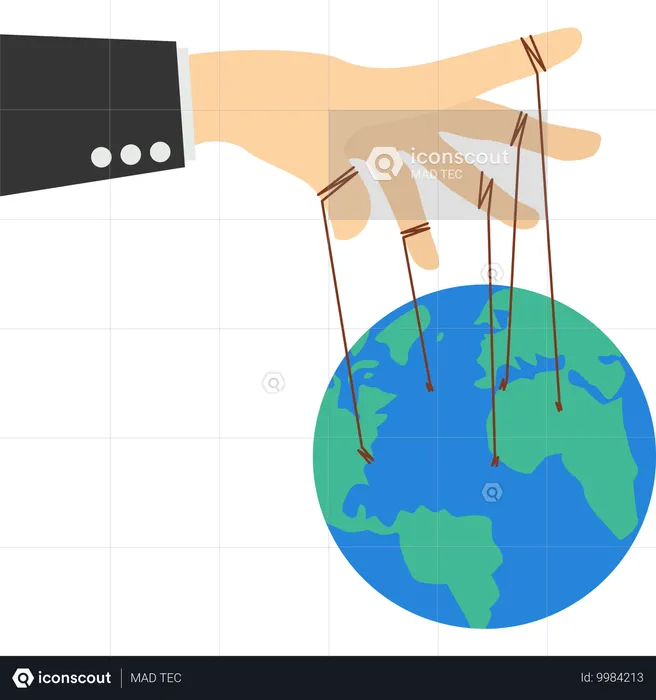 손은 경제와 정치를 조작하고 통제합니다.  일러스트레이션