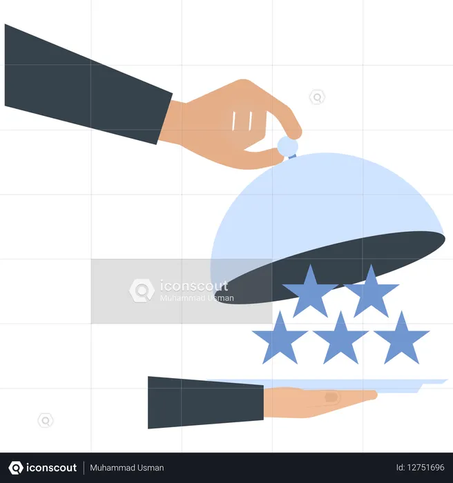 Hand mit Glocke, die Sterne auf einem Tablett enthüllt  Illustration
