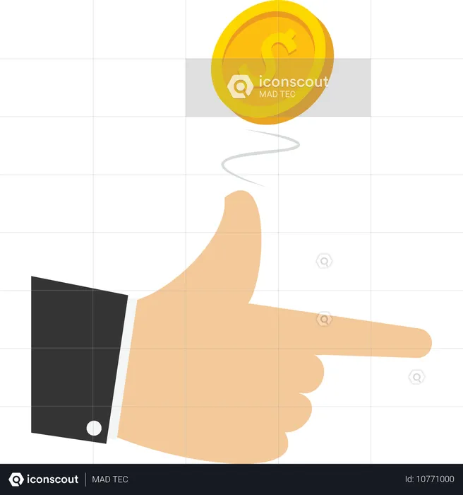 Hand of businessman tossing coin  Illustration