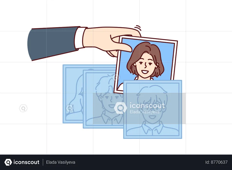Hand of recruiter making selection of employees  Illustration