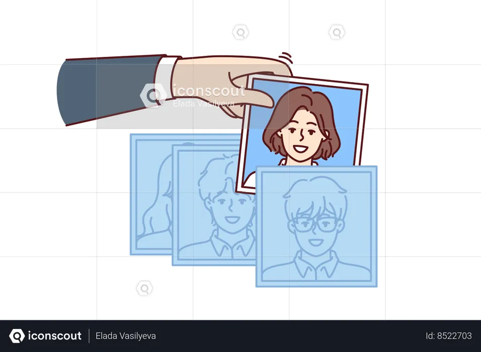 Hand of recruiter making selection of employees for company  Illustration