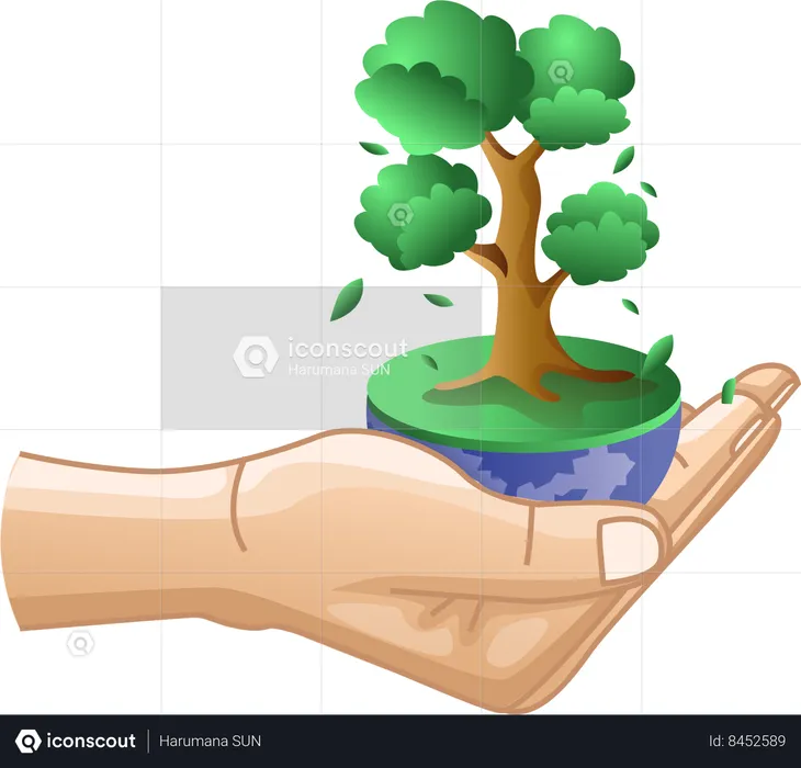 Hand planting tree eco green  Illustration