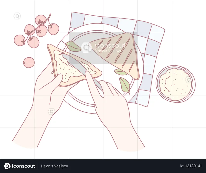 Hand preparing breakfast  Illustration